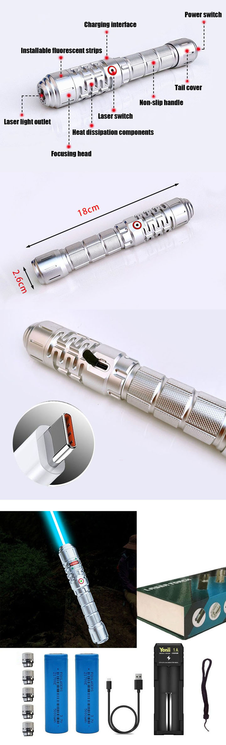 Focusseerbare 488 nm Laserpen